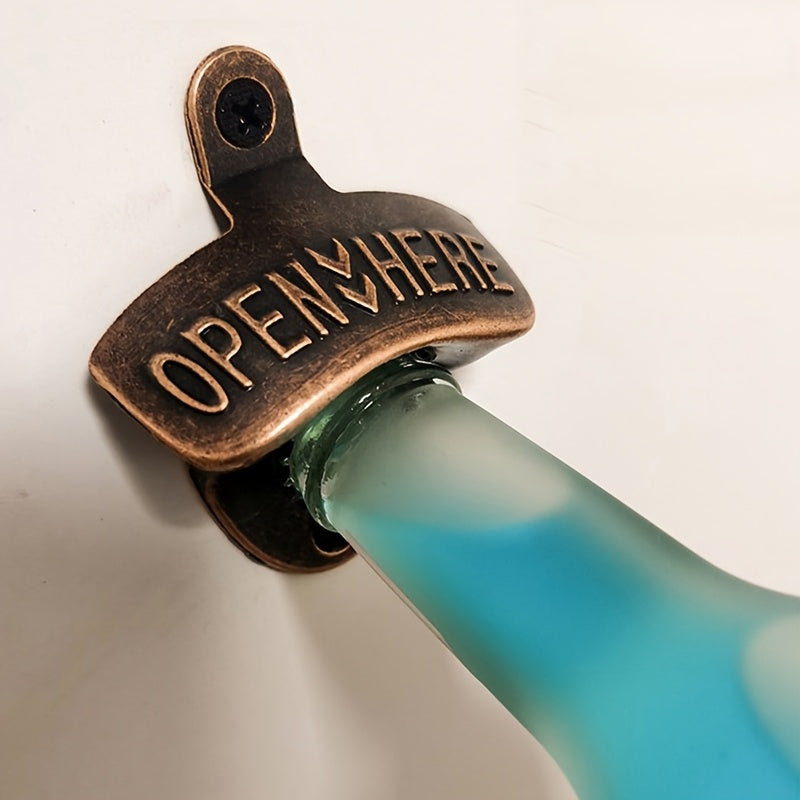 Durable vintage cast iron wall-mounted bottle opener for home, bar, and parties.