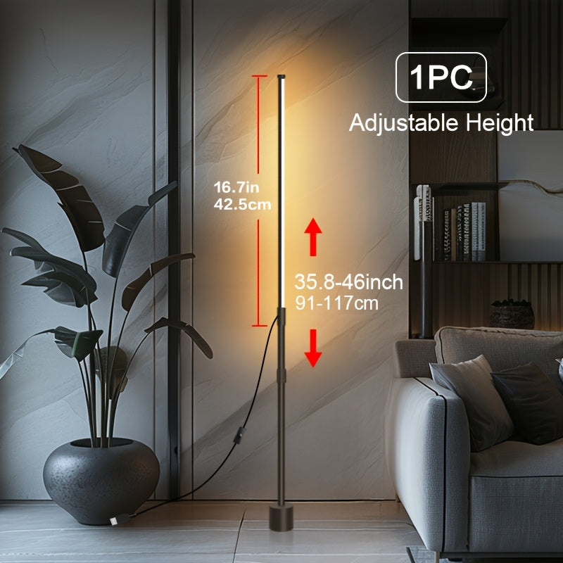 Adjustable Nordic-style LED corner floor lamp with USB power, ideal for living room, bedroom, and gaming room ambient lighting in black.