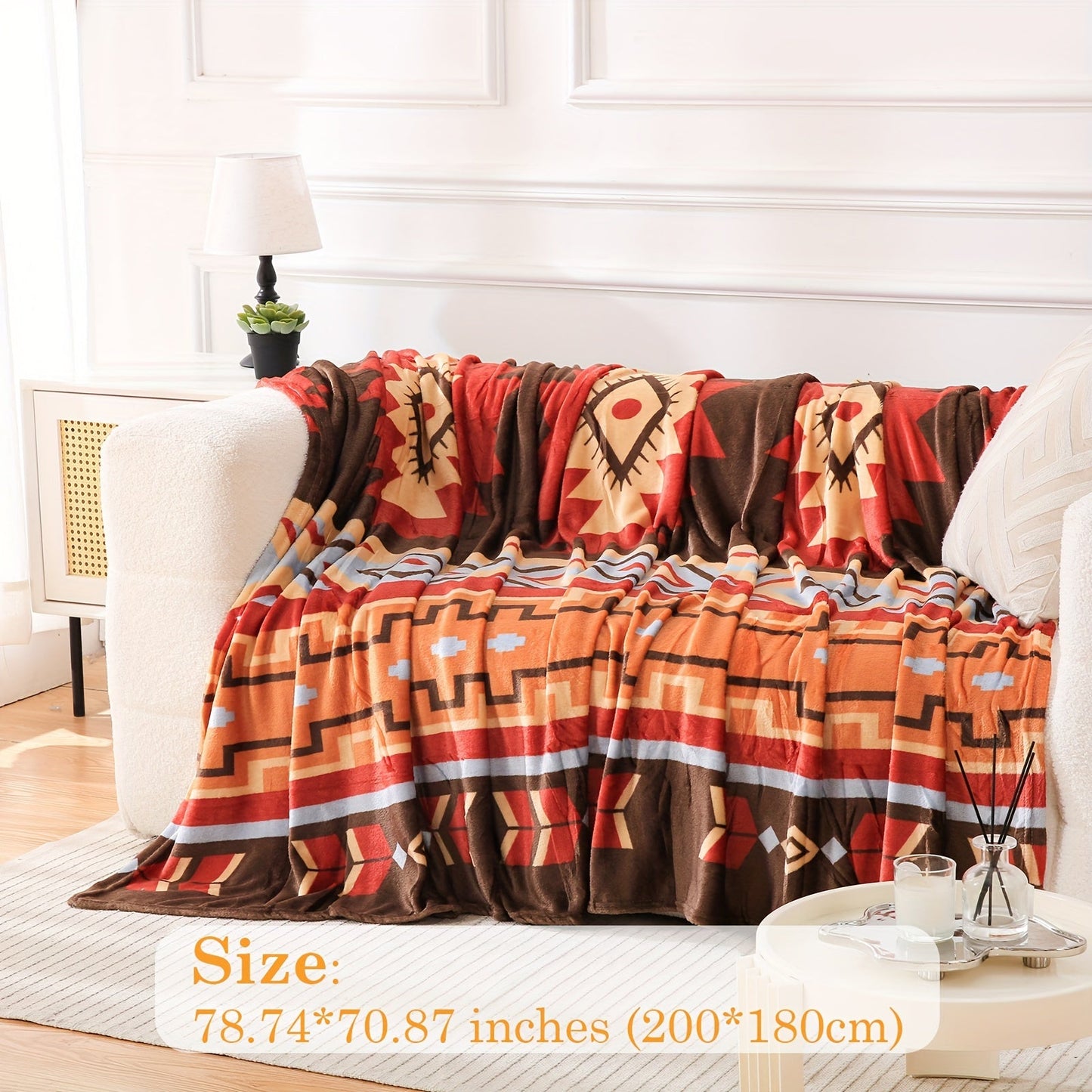 Southwest Native American Flannel Polyester Throw with Double-Sided Aztec Geometry Pattern Travel Couch Bed Blanket that is Plush, Soft, Lightweight, and Suitable for All Seasons