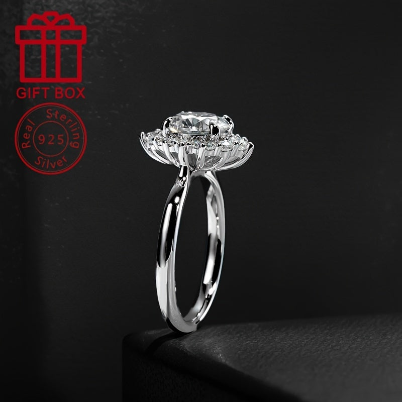 Stunning Women's Forever Ring Featuring 925 Silver, 2ct Round Moissanite Stone Measuring 8.0mm, Totaling 3.75g, a Stylish and Distinctive Present for Friends or Best Friends.