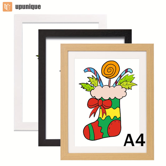 Versatile A4 Youngsters' Artist Frame, Black/White/Light Wood Grain, Ideal for Gifts & School Projects, Perfect for Christmas