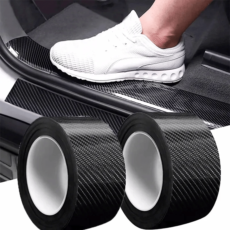 3D Nano Carbon Fiber Car Door Sill Protector with PVC waterproof adhesive tape, Universal Fit in Black.