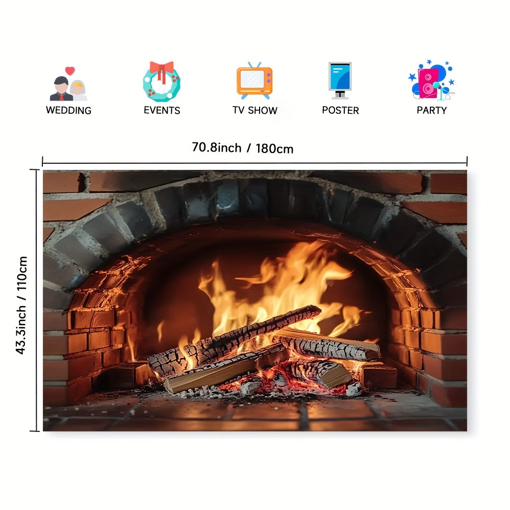 1 piece of versatile polyester fireplace backdrop that does not require electricity. Perfect for all seasons, holiday decor, photoshoots, and events.