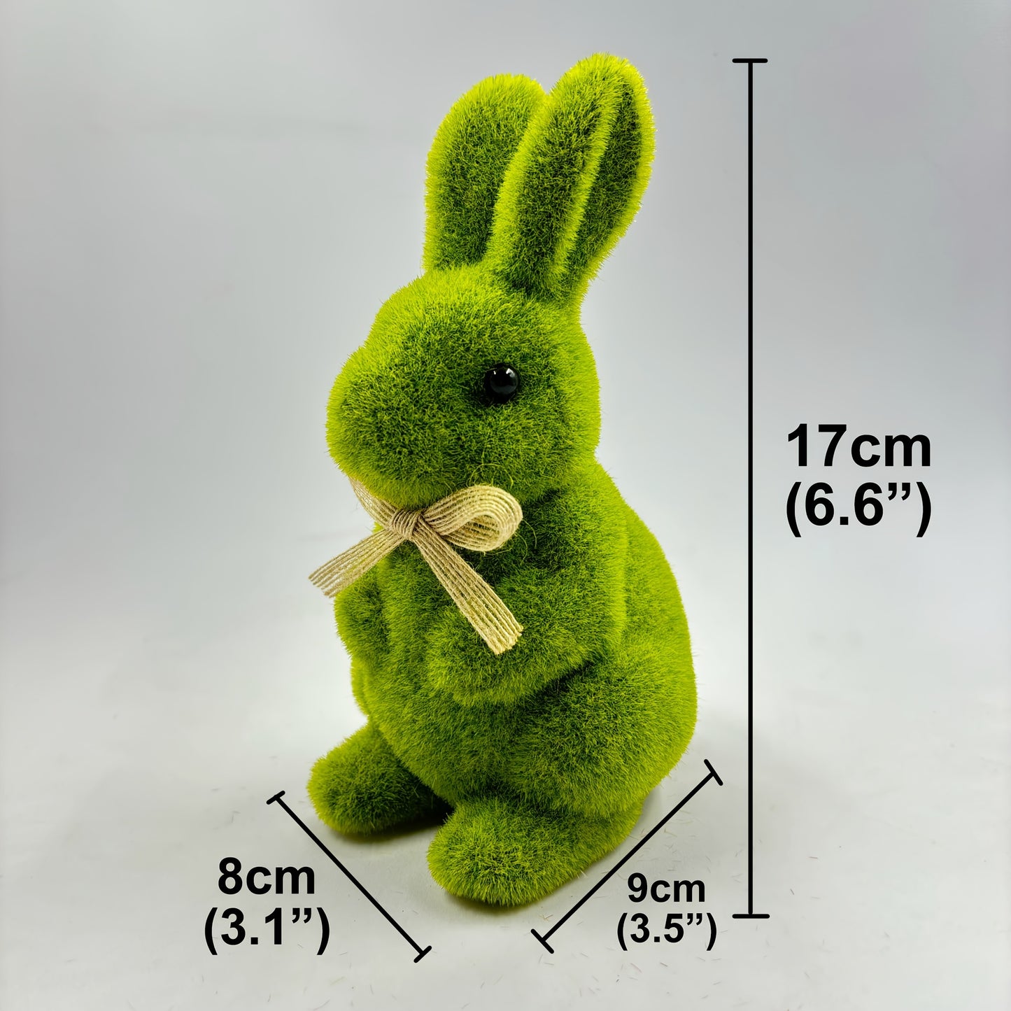 Charming 16.76cm Green Flocked Bunny Statue for Easter and Spring Garden Decor, with Ribbon Accent. Perfect for Holiday Celebrations and Home Yard Display.