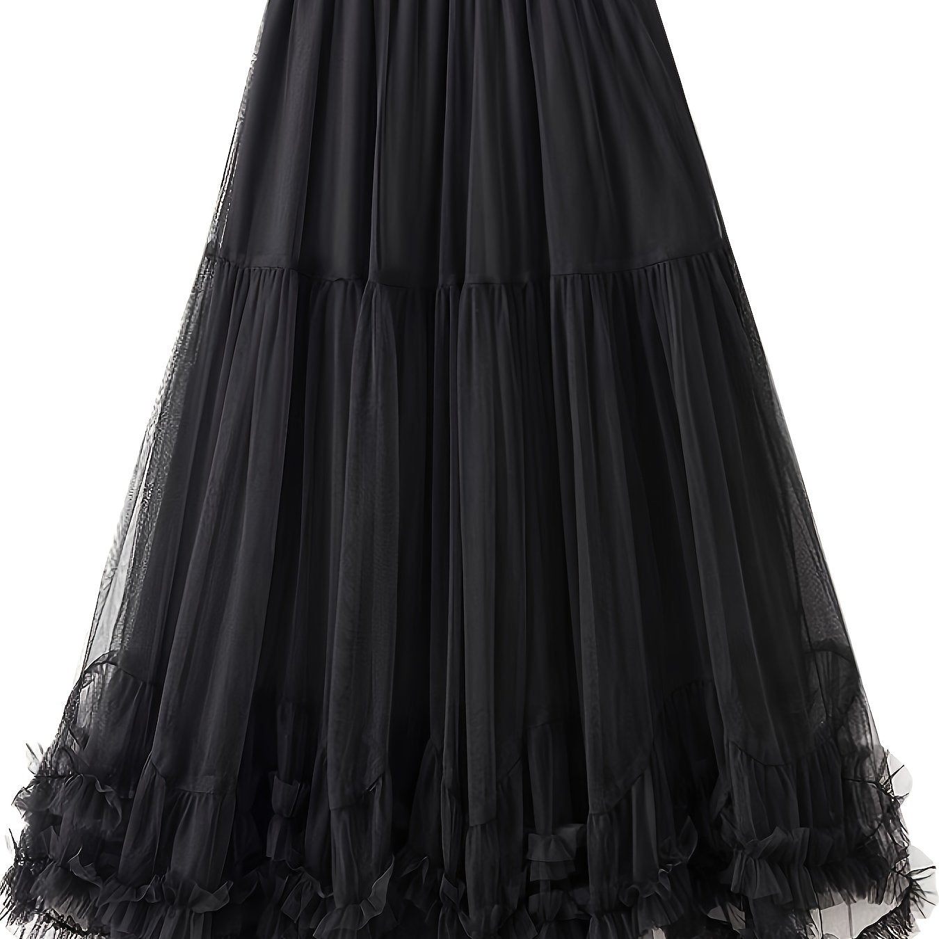 High-waist slimming mesh skirt with layered ruffles, machine washable - ideal for all seasons.