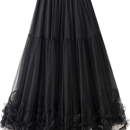 High-waist slimming mesh skirt with layered ruffles, machine washable - ideal for all seasons.