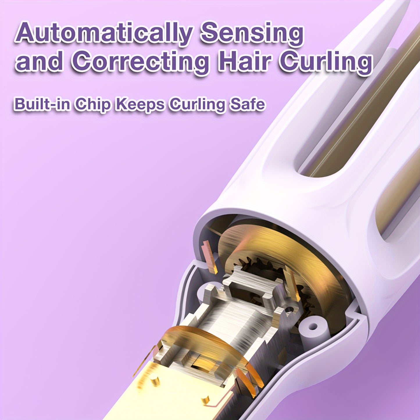 GENAI 28mm Large Barrel Automatic Hair Curler with 4 Temperature Modes, Negative Ion Generator, Timer & Auto Shut-Off, Stylish Purple & Golden Design for Easy Use by Women.