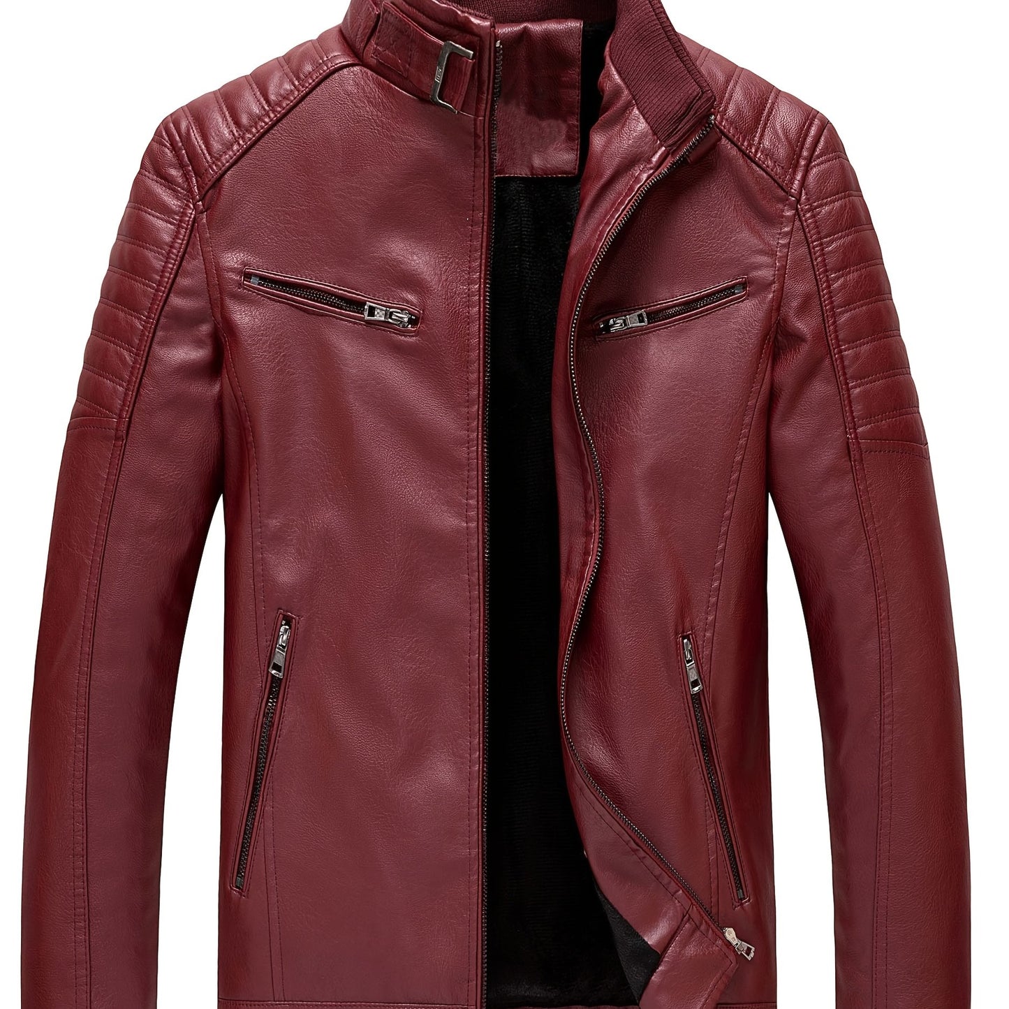 Men's stylish PU leather jacket with zippered pockets for autumn & winter