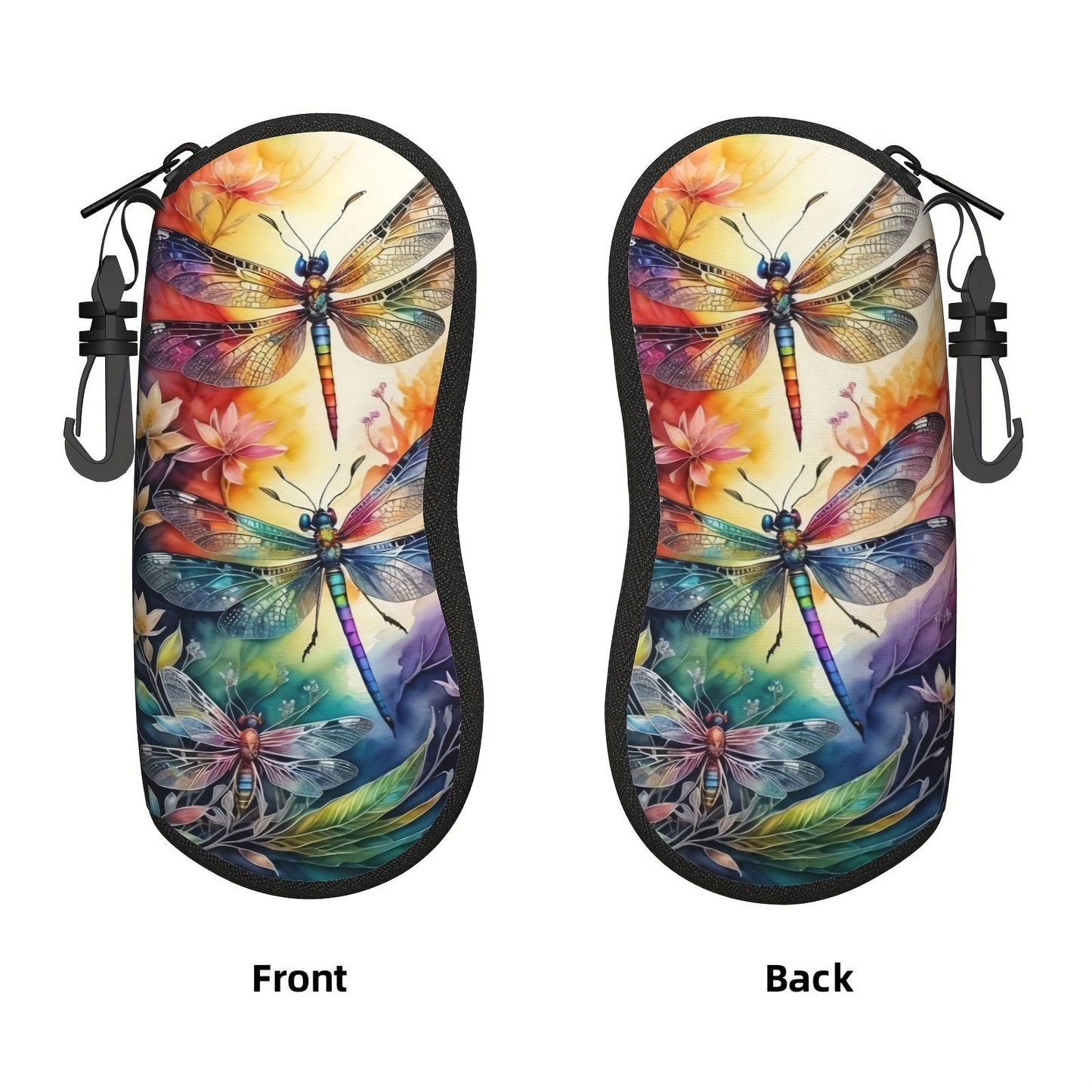 Protect your glasses in style with the Dragonfly Art Neoprene Glasses Case. This durable and soft rubber pouch features a zipper for easy access and a clip for portable convenience. Perfect for both men and women, this protective holder will keep your