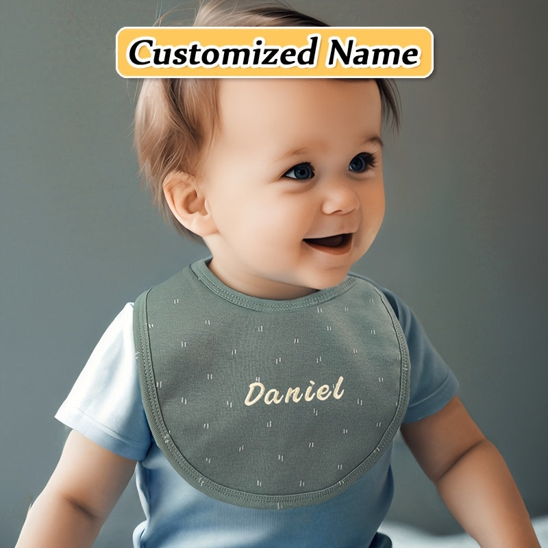 Customized Embroidered Name Adjustable Snap Bib made with Soft Absorbent Knit Fabric for Babies. This Non-Waterproof Feeding Drool Bib is great for Newborns and is Perfect for Christmas and New Year Gifts.