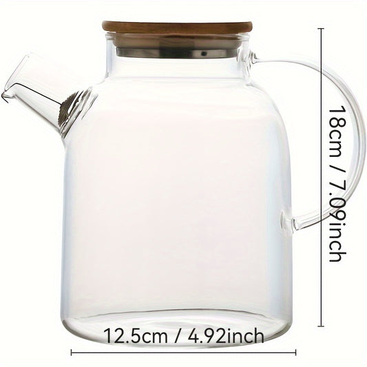 Large glass teapot for hot and cold tea with infuser and lid