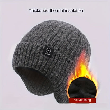 [Top Pick] Stay Cozy in the Cold with this Men's Winter Beanie with Ear Flaps - Stay Warm with Thick Fleece-Lined Hat, Ideal for Dads, Available in Black & Gray