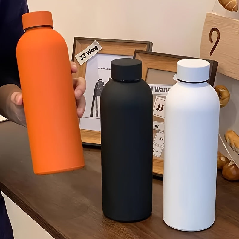 Insulated water bottle, 500ml, stainless steel. Hand wash only, PVC free. Ideal for outdoor activities, driving. Great gift for men, women on holidays. Perfect for camping, sports, fitness. Maintains cold drinks chilled, hot beverages warm.