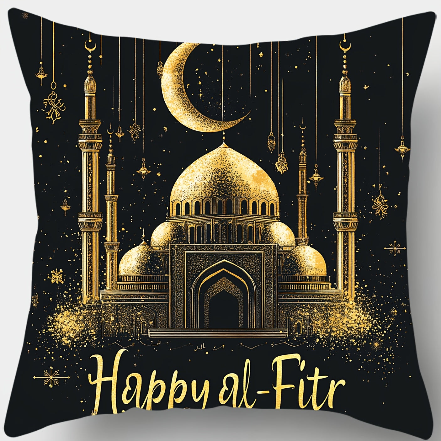 Traditional Ramadan pillowcases, set of 4, 45.01cm square, 100% polyester, machine washable, zippered covers with lantern, star, moon print for living room and bedroom decor (pillow inserts