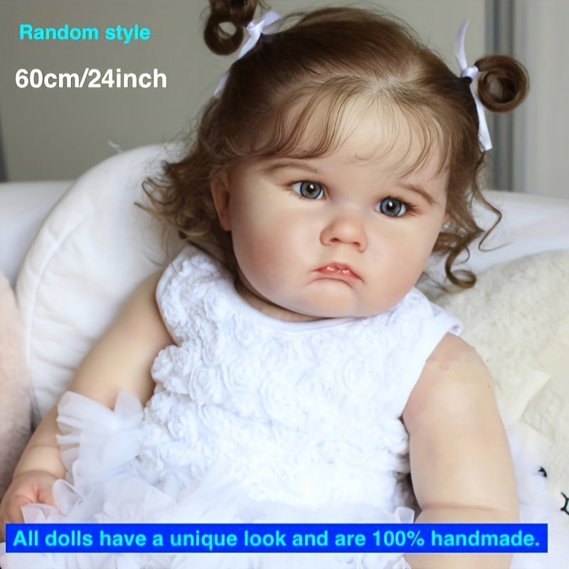 BZDOLL 24-inch Realistic Reborn Baby Doll with Soft Vinyl Cloth Body, 3D-Paint Skin, and Vascular Vein, a Unique Handmade Art Gift for Girls in White.