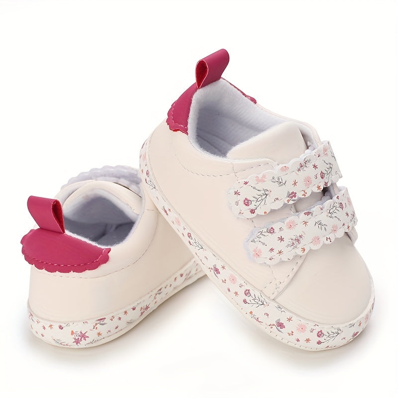 Cute floral print sneakers for baby girls - trendy slip-ons with adjustable hook & loop fastener!