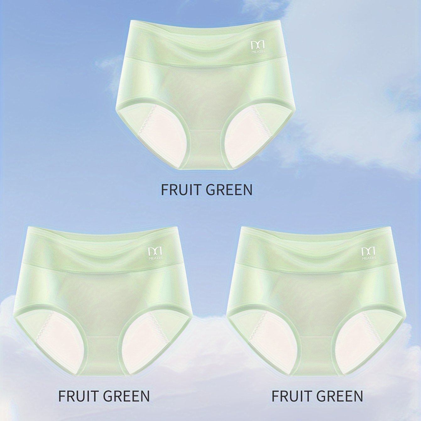 3 breathable ice silky menstrual panties for women feature a leak-proof, comfortable fit for postpartum and physiological needs. Available in black, mint green, and light beige/peach, these