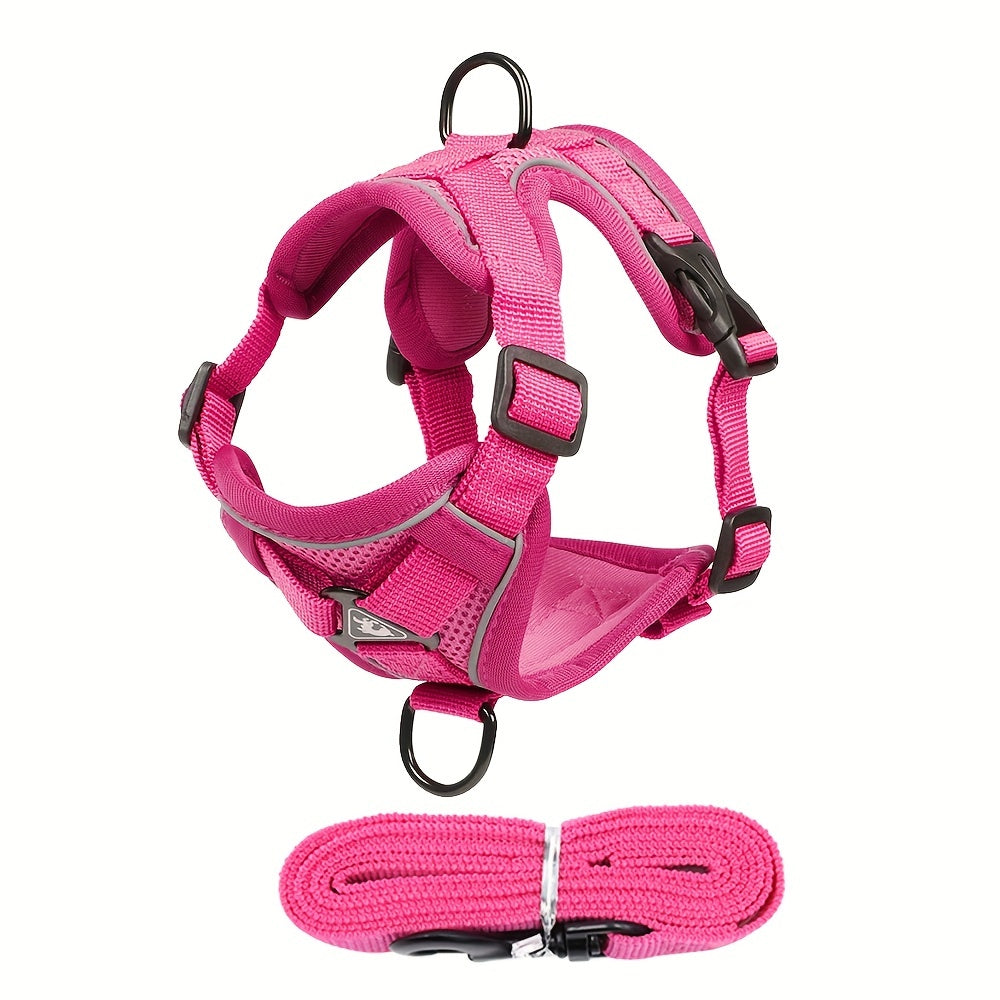 Reflective, breathable vest-style cat harness set with walking rope for outdoor walks and training.