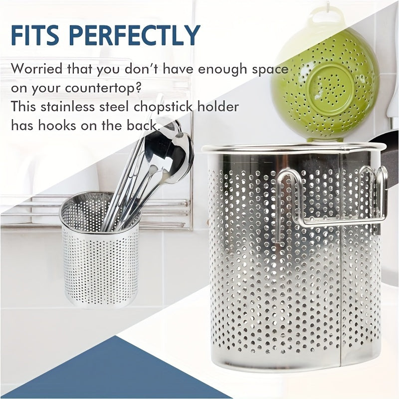 Holder for Stainless Steel Utensils - Kitchen Cutlery and Chopstick Drying Rack with Rust-Proof Finish, Dishwasher Safe Silverware Drainer Basket Featuring Drain Holes