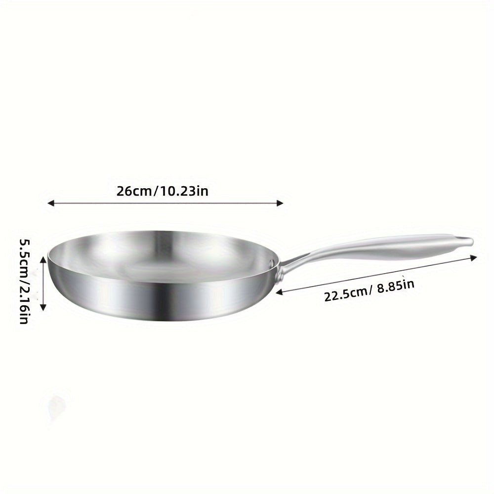 High-quality 304 Stainless Steel Frying Pan - Nonstick and Uncoated, Ideal Cookware for Gas and Induction Stoves - Great for Cooking Steak and Other Foods