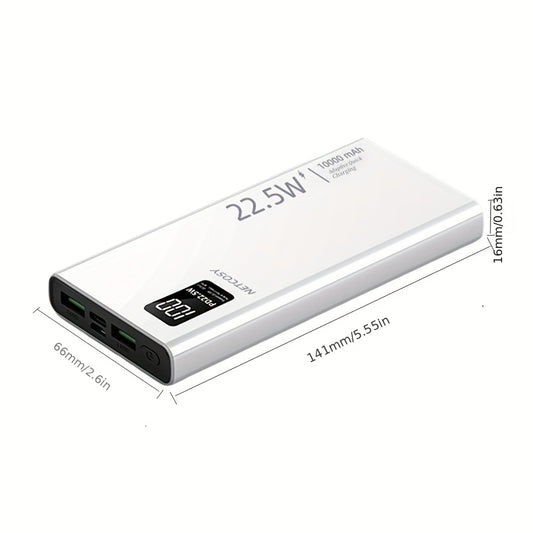 10000mAh power bank with 22.5W fast charging for iPhone, Xiaomi, and Samsung devices.