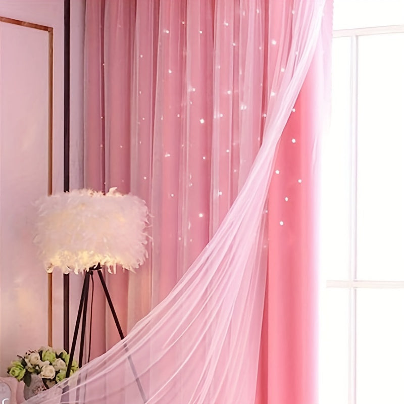 Upgrade your living space with our Modern Hollow Star Curtains. With two layers of soft, breathable fabric, they are perfect for adding a touch of elegance to your living room, bedroom, or study room decor.