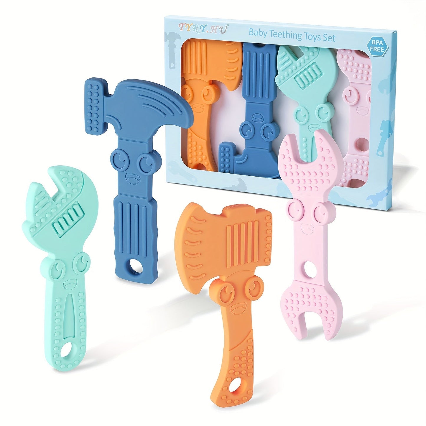 TYRY.HU Kids Tool Set - Non-Toxic, Durable Silicone Hammer, Wrench, Spanner & Pliers for Children - Comfortable Grip, Easy to Clean - Ideal Holiday Gift, 4pcs, TYRY.HU