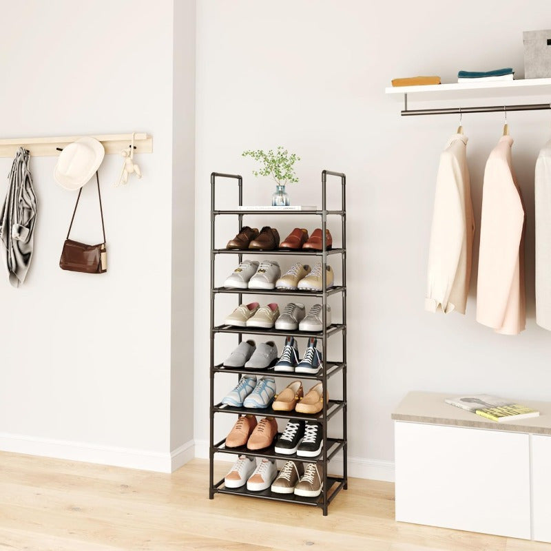 Get organized with our 1pc Multitier Shoe Rack Organizer! This freestanding plastic shoe rack requires no assembly and offers versatile storage for your entryway, bedroom, dorm, or home. With a large capacity, this shoe cabinet will help you keep your