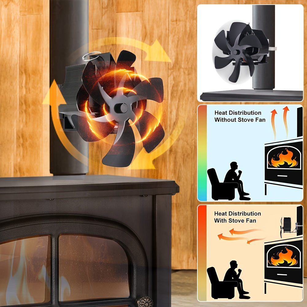 6-Blade Fireplace Fan: Wall-Mounted Thermal Fan for Wood-Burning Stove Fireplaces, Efficient Heat Distribution.