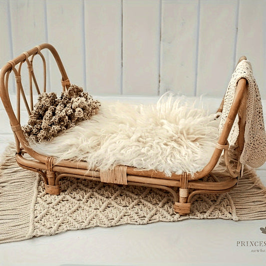 Charming Retro Rattan Kids Photography Set - Adorable Ginger Yellow Bed & Chair Props for Studio Sessions, Ideal Memento