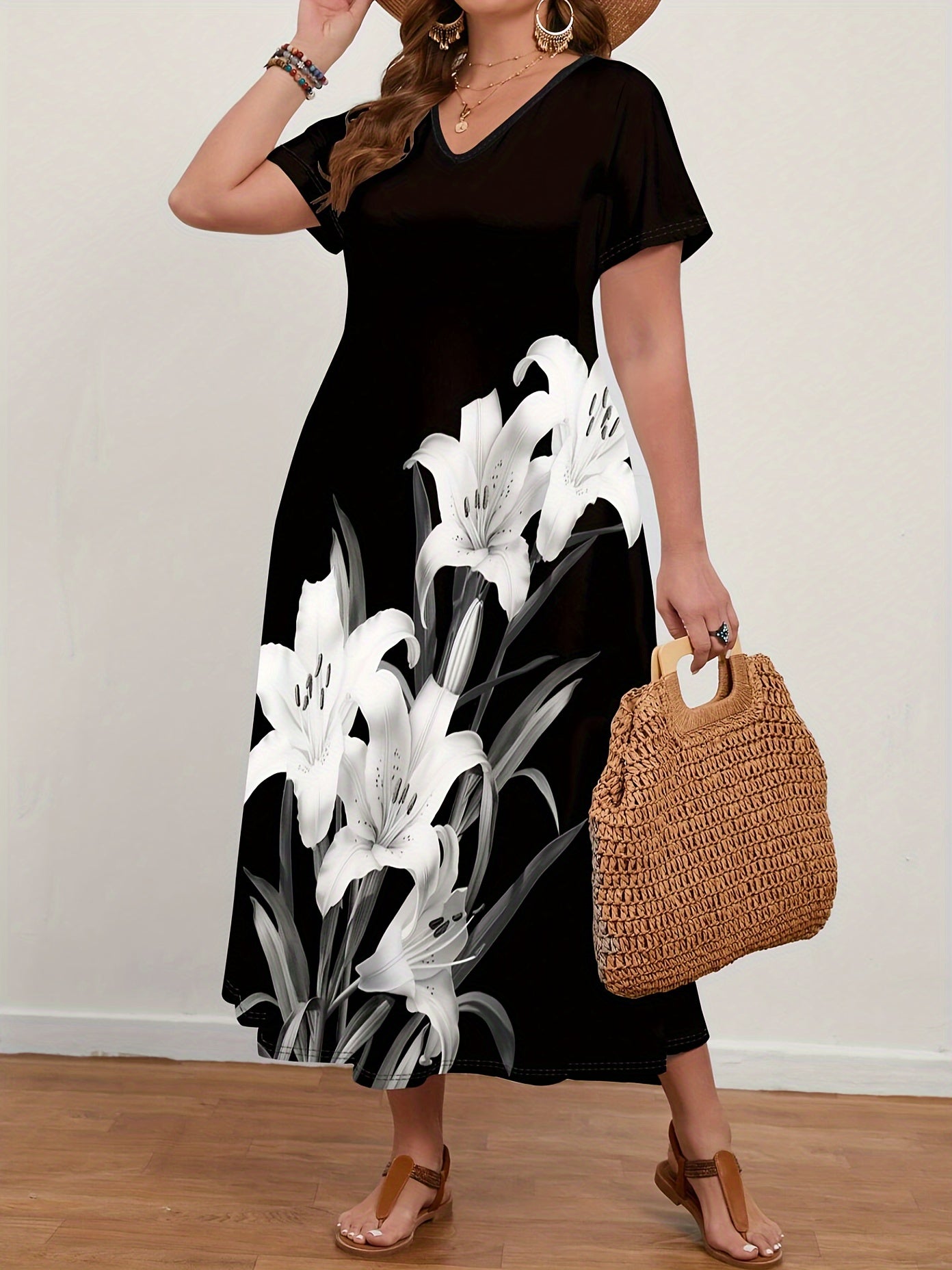 Plus Size Floral Print Maxi Dress for Spring & Summer