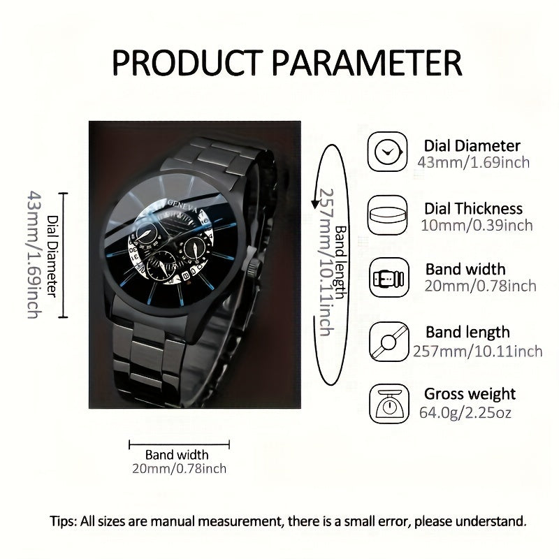 Men's Simple Casual Black Stainless Steel Strap Quartz Watch, featuring a Round Zinc Alloy Case with Pointer Display and Electronic Drive. This watch is non-waterproof and is the perfect gift for Valentine's Day, Easter, or Eid Al-Adha. It offers a