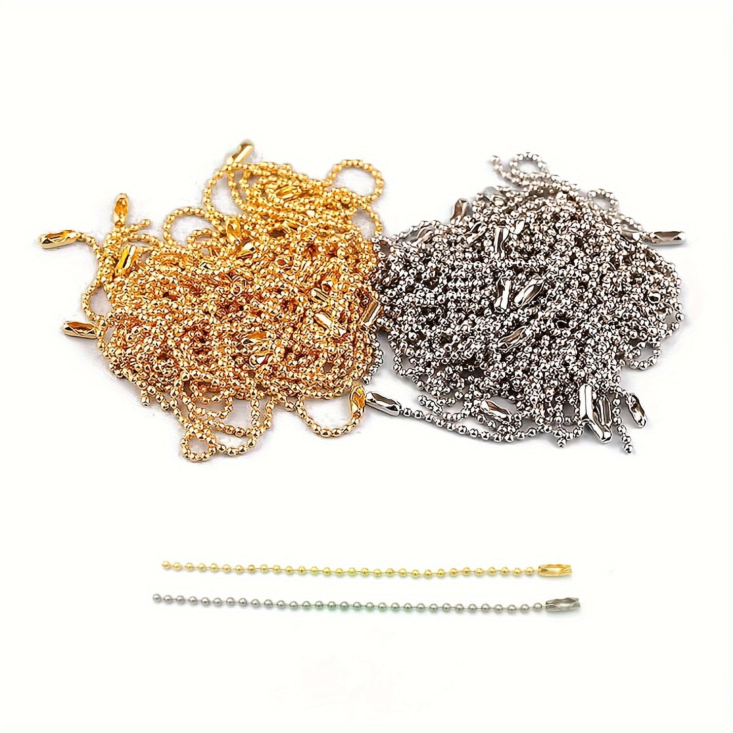 Set of 50 golden and 50 silvery 12cm ball chains.