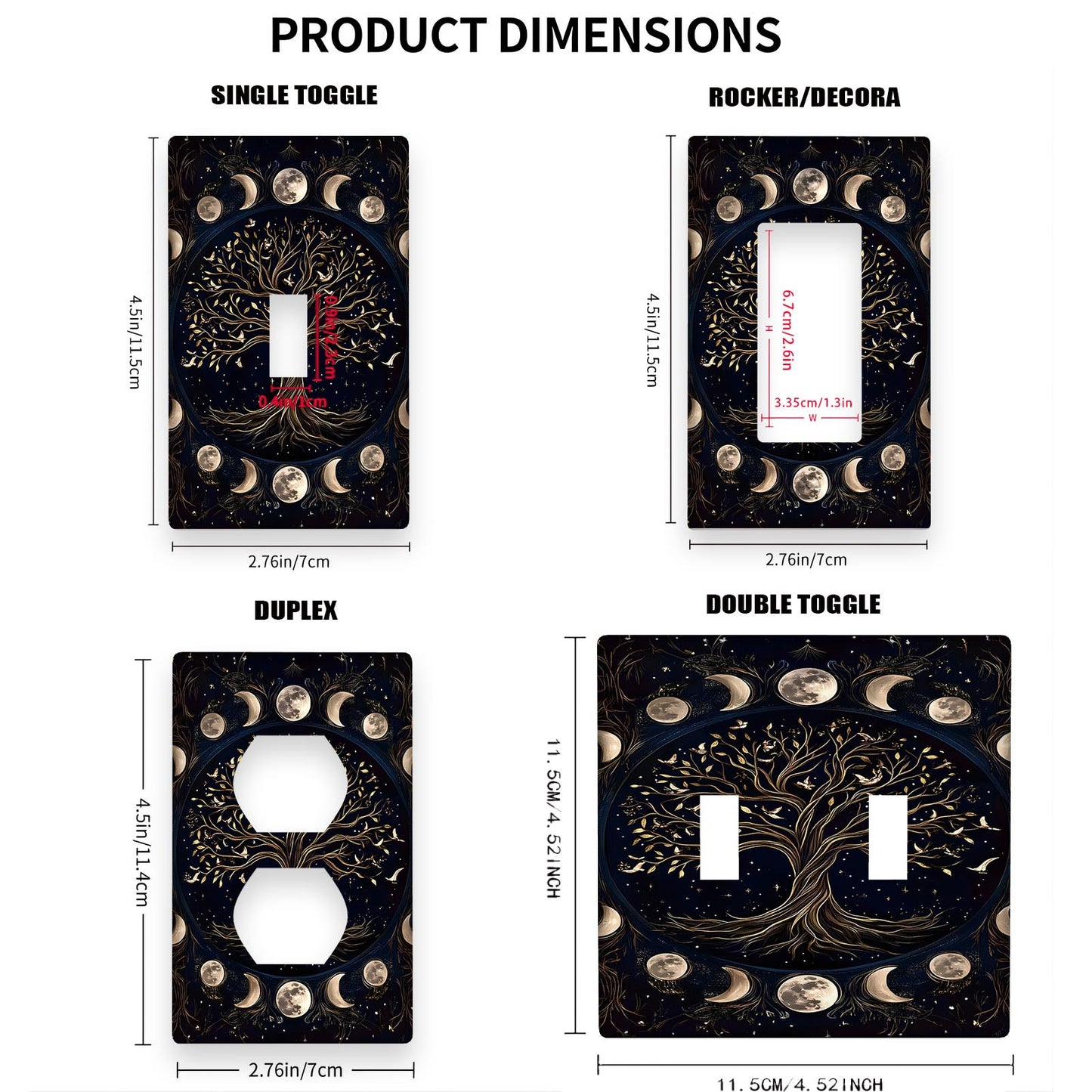 Tree of Life Tarot Design Wallplate made from polycarbonate thermoplastic for 1Gang/2Gang electrical switchplate, no need for electricity or battery, suitable for indoor/outdoor use.