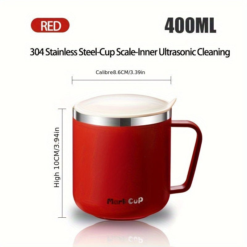 304 Stainless Steel Cup with Lid, Double Layer Seal, 400ml Office Tea Cup