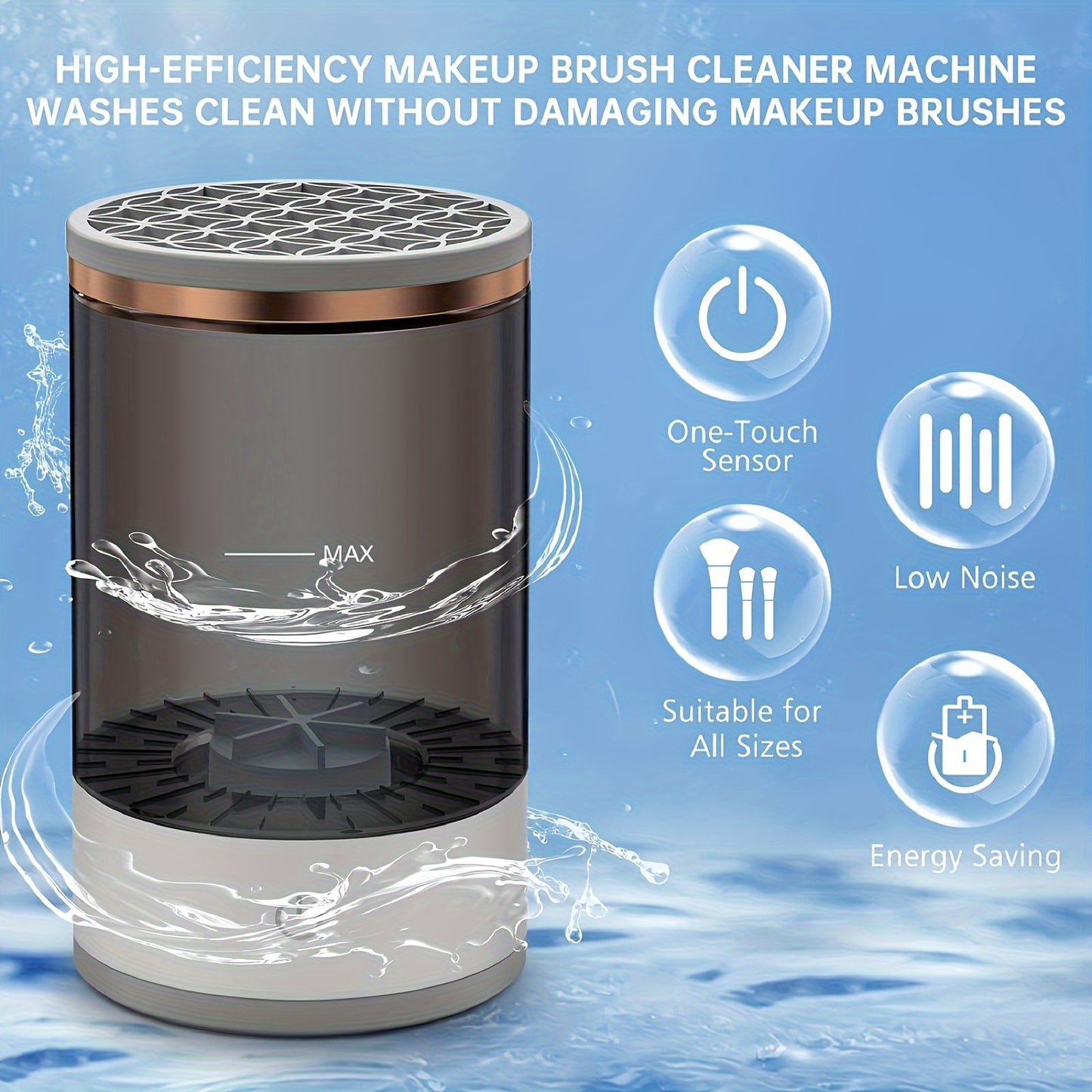 USB-powered makeup brush cleaner that deep-cleans cosmetic tools with ease.