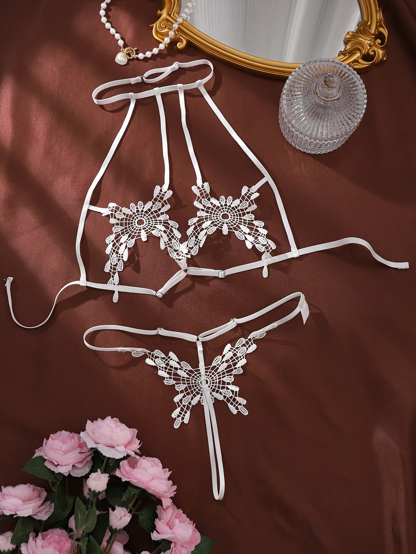 S23019 Lace Butterfly Neck Hanging Lingerie Set