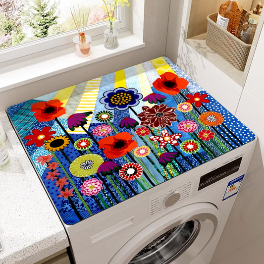 Protective Washer and Dryer Cover with Rustic Floral Print - Fast-Drying, Absorbent Top Shield for Laundry Appliances, Ideal for Kitchen and Laundry Room Decoration, Size 50.04x59.94 cm