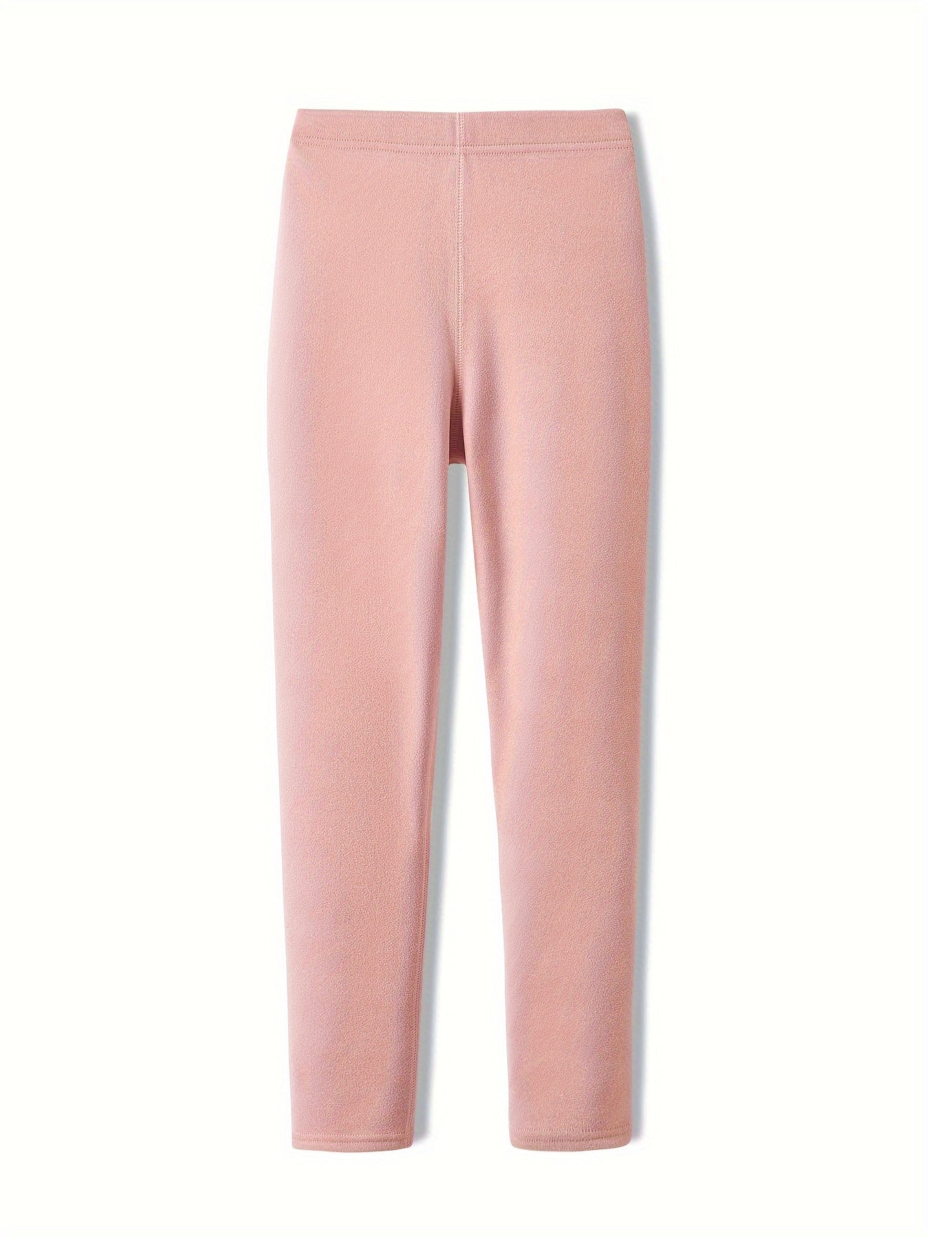 High waist fleece-lined leggings in pink and beige for autumn/winter, providing warmth and tummy control with a butt lift effect for workouts.