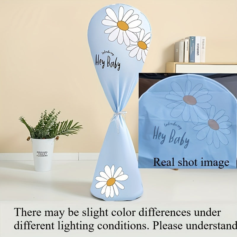 Protect your floor standing fan with this minimalist style dust cover. Made from plastic, it features a universal fit and daisy design. Keep your fan moisture-proof and dustproof, extending its lifespan and making it suitable for winter storage.