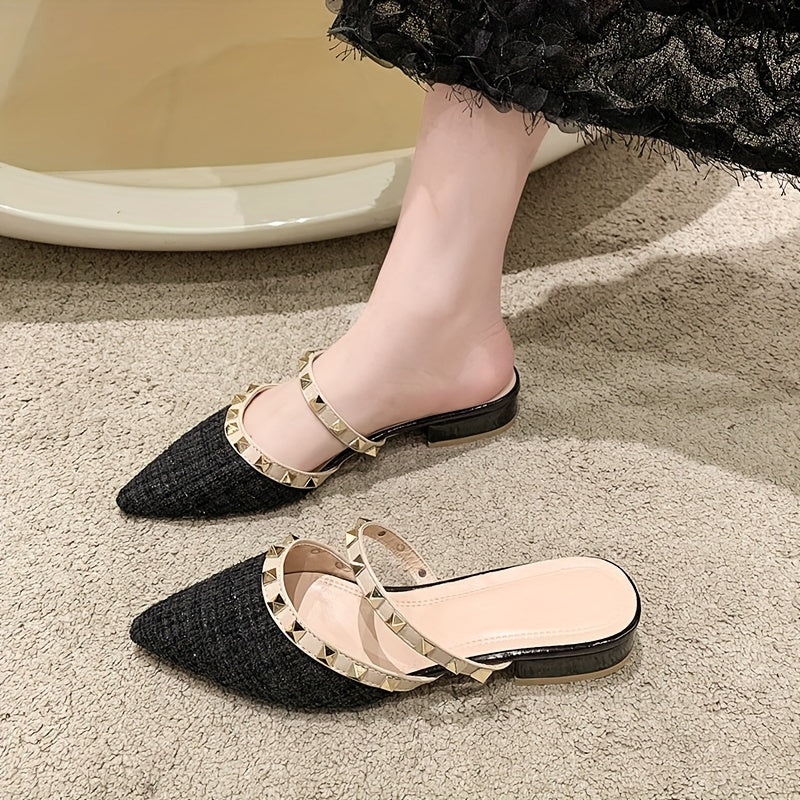 2023 Summer new French elegant sandals with pointed toes, thick heels, and half slippers for women.