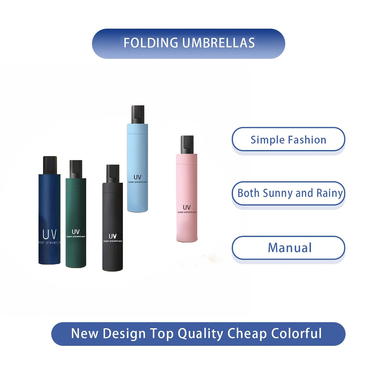 Large foldable manual umbrella suitable for sun and rain protection, perfect for students with a simple, nature-inspired design, for both men and women.