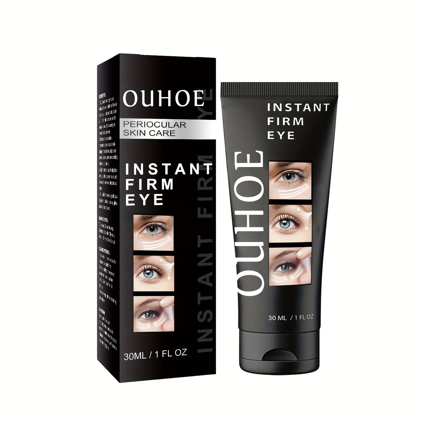 OUHOE Instant Eye Tightener Cream for all skin types. Firming and hydrating with Niacinamide & Hyaluronic Acid. Fragrance-free, enhances eye contour and moisture levels, for daily use.