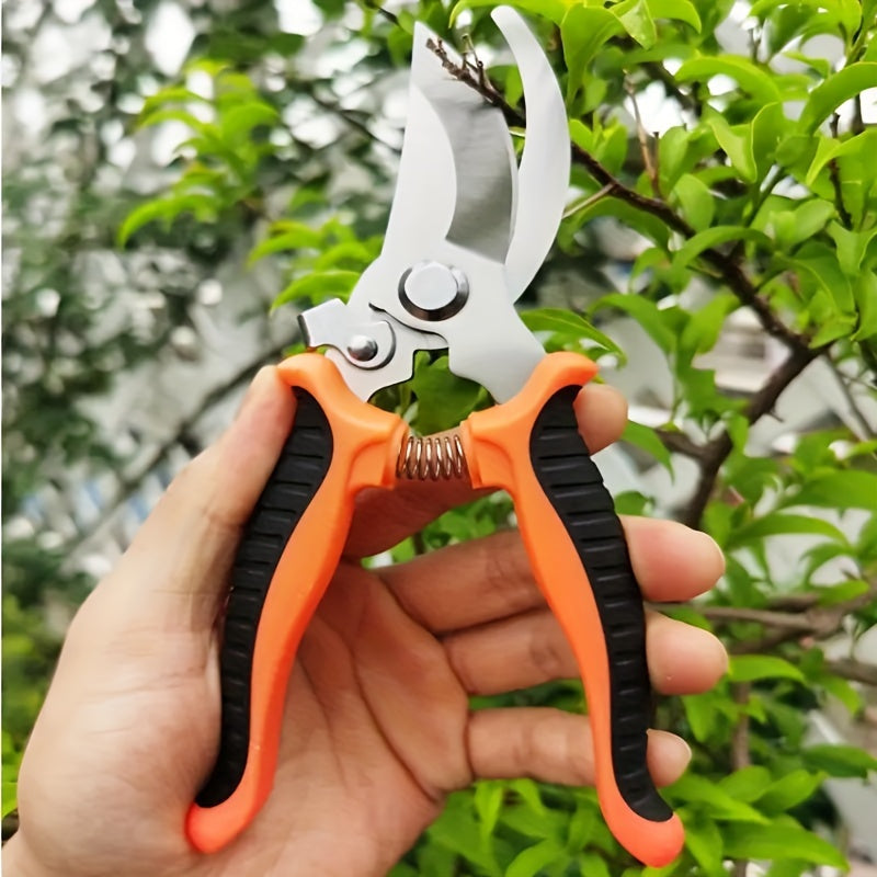 Durable stainless steel pruning shears for fruit trees and thick branches, perfect for flower arrangements, with ergonomic design for easier use.