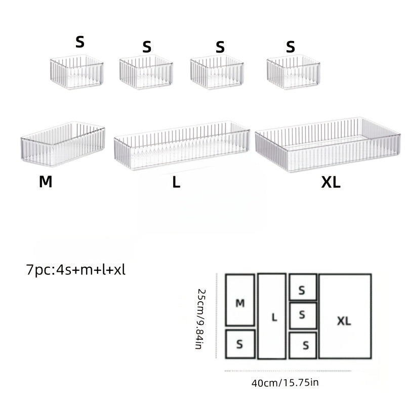 6/7/8pcs set of multi-functional acrylic transparent makeup storage box combinations, suitable for office and home use.