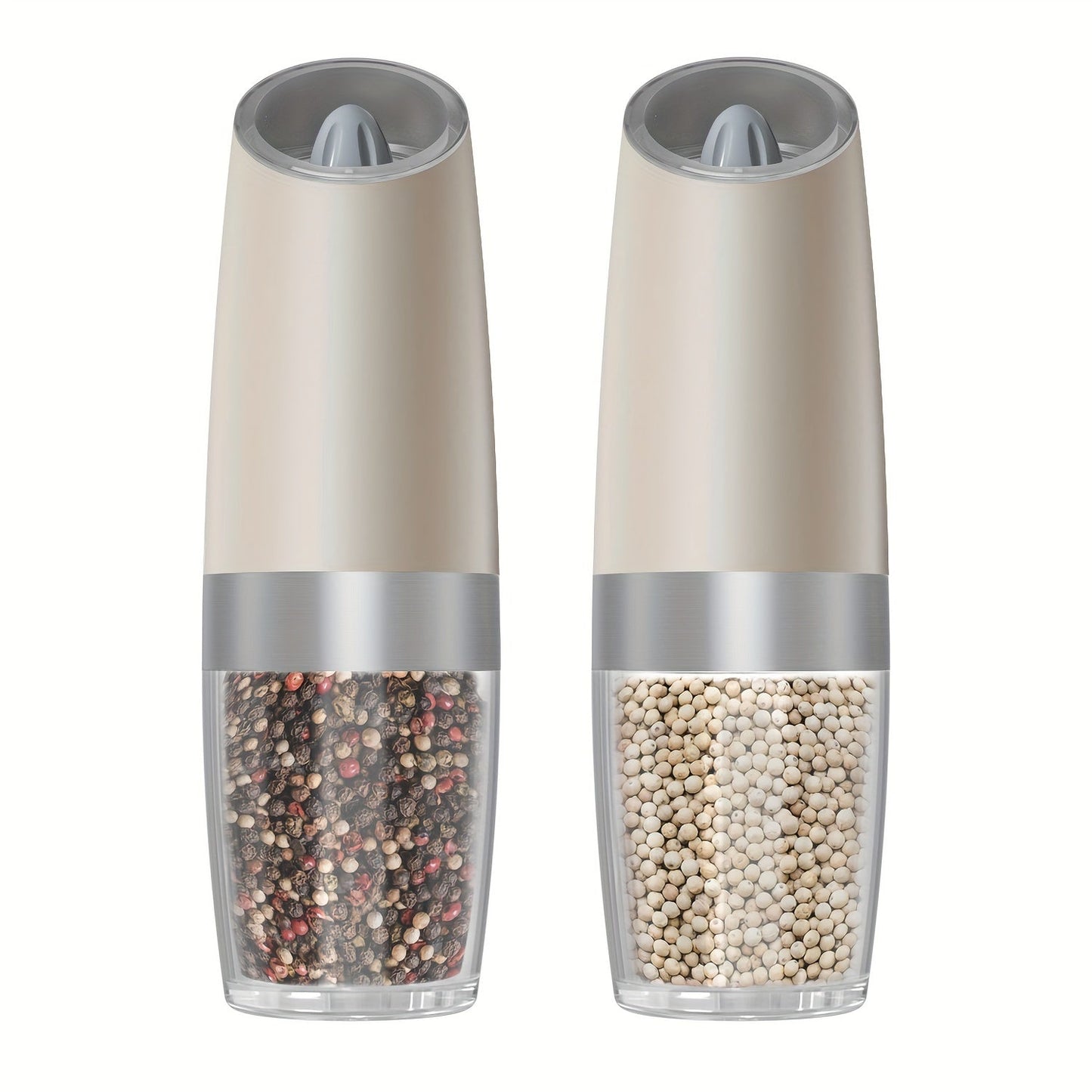 Electric Salt and Pepper Grinder Set with Adjustable Coarseness, Battery Operated, LED Light, One-hand Operation, Stainless Steel - Available in Multiple Colors.