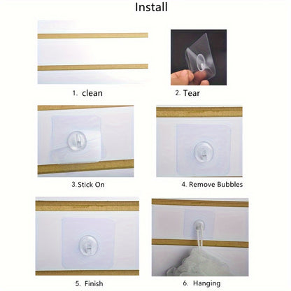 10 Easy-Install Clear Adhesive Wall Hooks - No-Drill, Heavy-Duty Hooks for Kitchen & Bathroom Storage