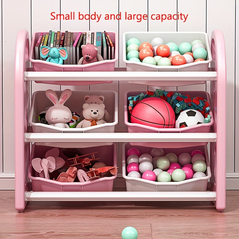 Home storage rack with 6 boxes for easy organization of clothes, toys, books, and other items. Simple installation.