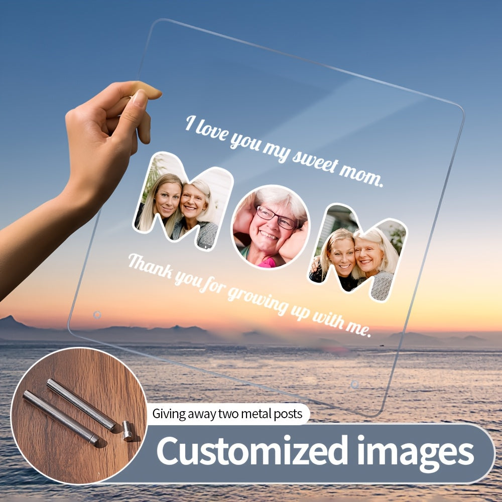 Single frame with LED light featuring personalized photo and customizable acrylic love heart design. Transparent stand for displaying pictures, perfect for celebrating special occasions such as anniversary, Valentine's Day, Christmas, Mother's Day