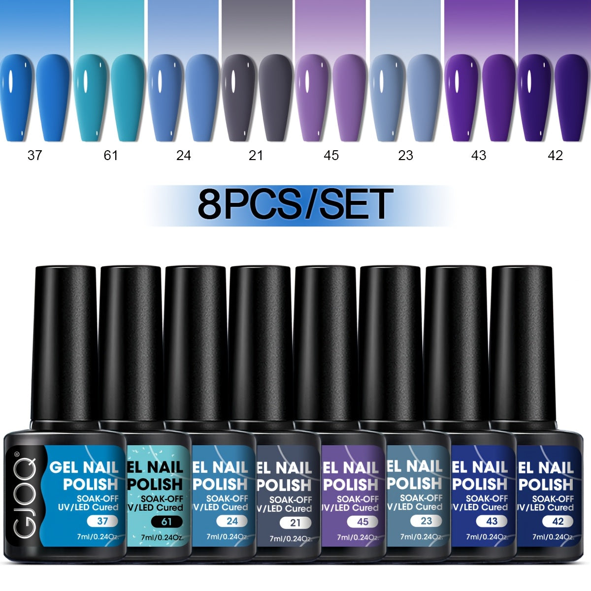 GJOQ 8-piece Gel Nail Polish Set: Long-lasting, UV/LED soakable, hypoallergenic, alcohol-free in neutral & glitter shades - ideal for DIY & salon.